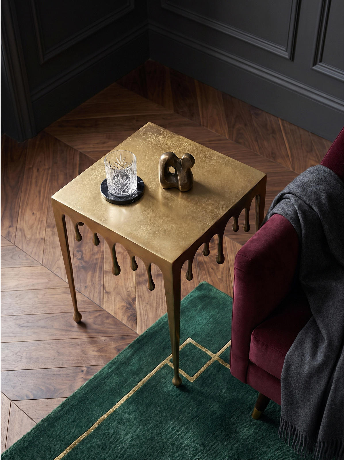 BEISTELLTISCH GARD, Aluminium, handgefertigt, Gold, 45,5 x 45,5 x 51 cm - Goldfarben, Metall (45.5/45.5/51cm) - KADIMA DESIGN