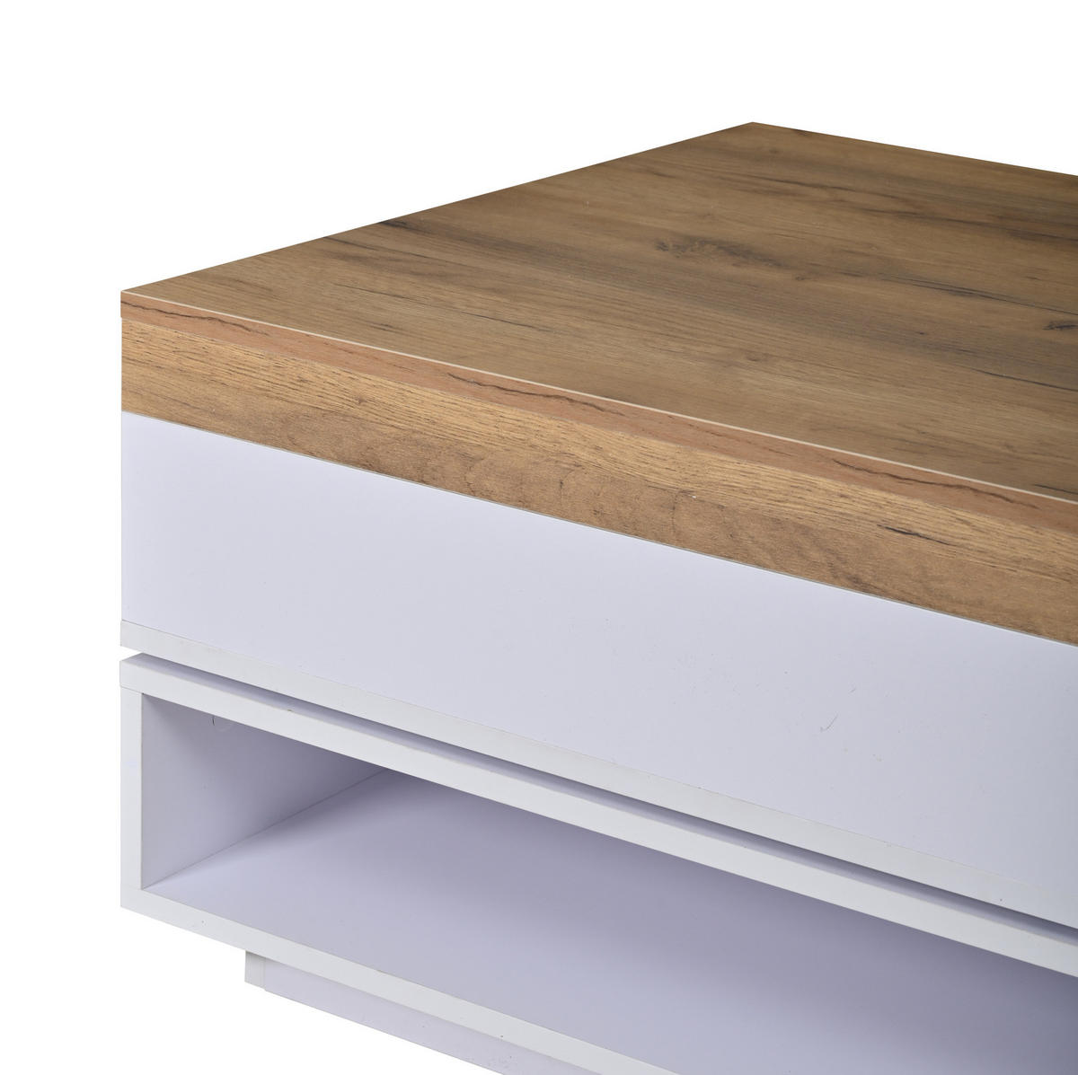 COUCHTISCH in Weiß Sofatisch mit 360° drehbarer Tischplatte, LED-Beleuchtung & Stauraum, B65/T65/H40cm - Weiß/Naturfarben, Holzwerkstoff/Metall (65/65/40cm) - STILVORA