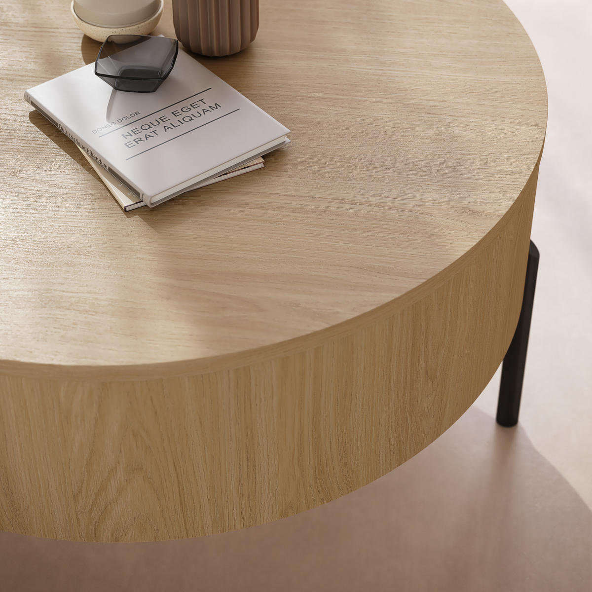 COUCHTISCH rund aufklappbar höhenverstellbar Stauraum 79/79/42 cm - Eichefarben, Holzwerkstoff (79.5/79.5/42.7cm) - designimpex