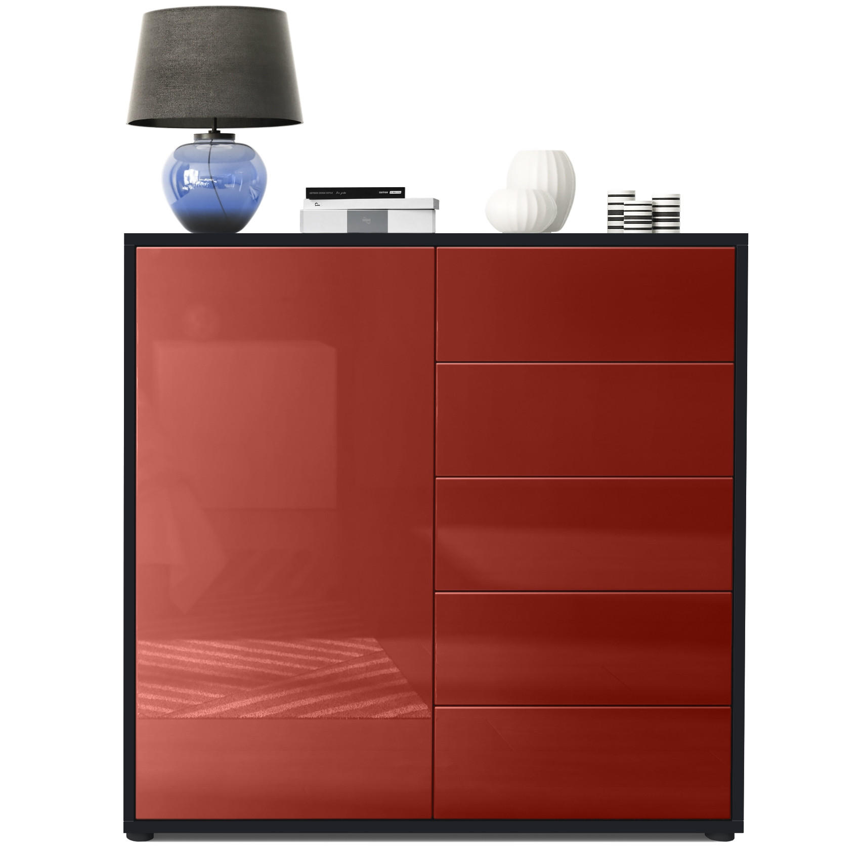 KOMMODE Ben Front in Bordeaux Hochglanz - Bordeaux, Holzwerkstoff (79/74/36cm) - Vladon