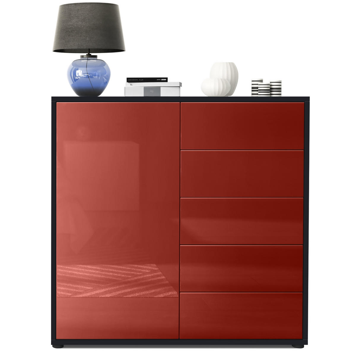 KOMMODE Ben Front in Bordeaux Hochglanz - Bordeaux, Holzwerkstoff (79/74/36cm) - Vladon