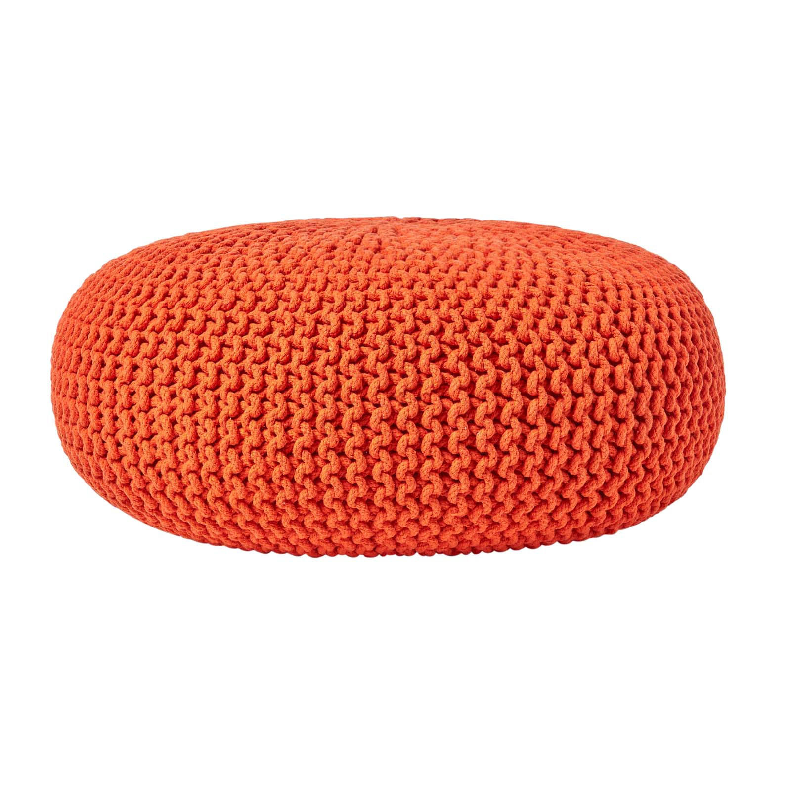 Homescapes Strick-Pouf Orange 70x23x70 cm