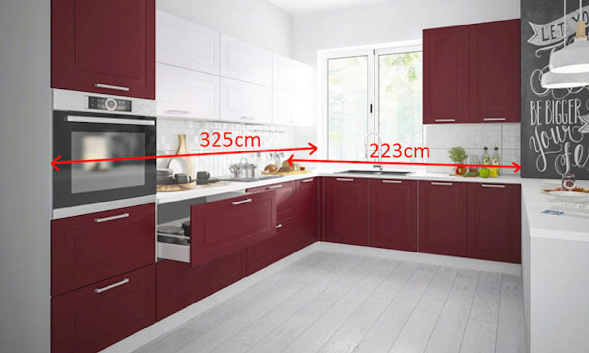 WINKELKÜCHE Rimini grau / signalweiß - purpurrot matt 10-teilig - Rot/Weiß, Holzwerkstoff (325/207/223cm) - Feldmann-Wohnen