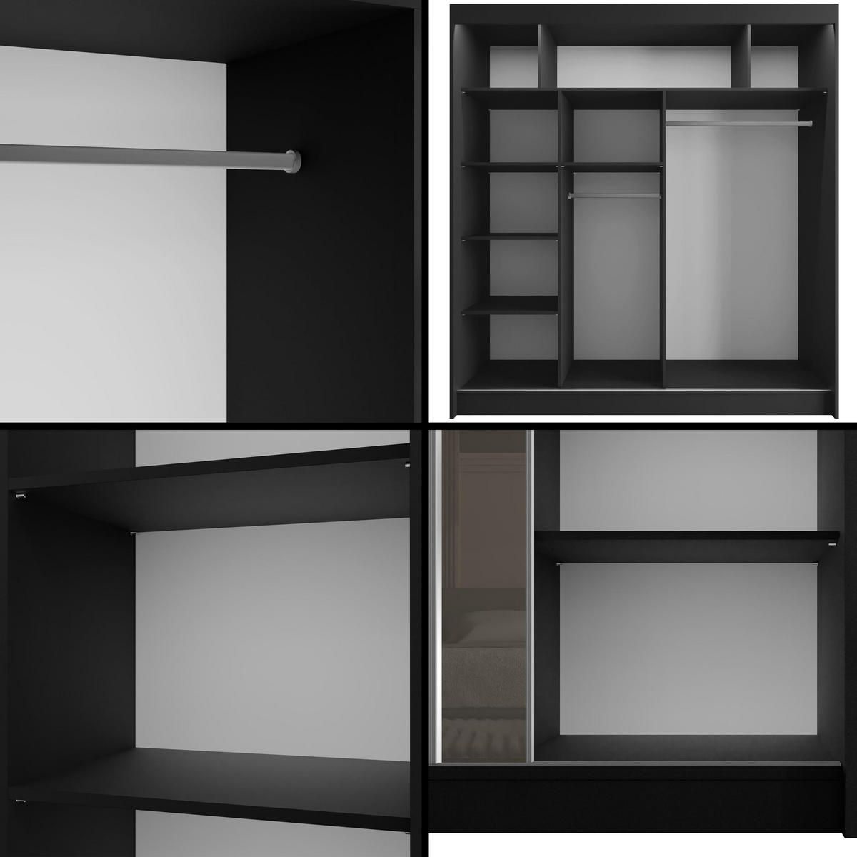 KLEIDERSCHRANK VESLI mit LED - 200 cm - Schwarz|Grau - Schwarz/Grau, Holzwerkstoff (200/215/61cm) - ALTDECOR