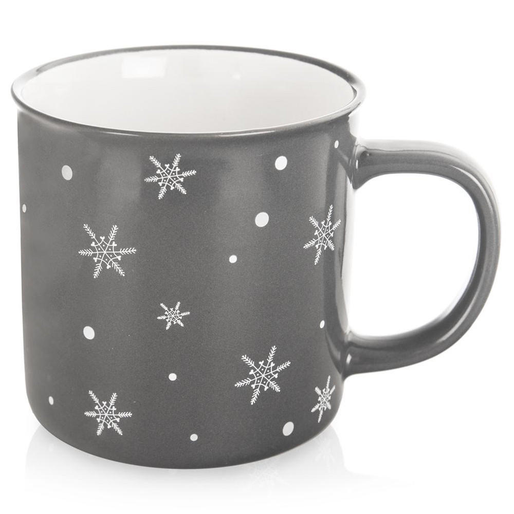 KERAMIKBECHER SCHNEEFLOCKE, Keramik, dunkelgray, 500 ml - Weiß, Keramik (0.5L) - Orion 
