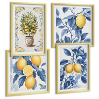 BILDER SET 4er Set - 50x50 cm & 40x60 cm Goldrahmen - Zitronenzweige mit blauen Blättern - Goldfarben, Kunststoff (50/50cm) - TULUP