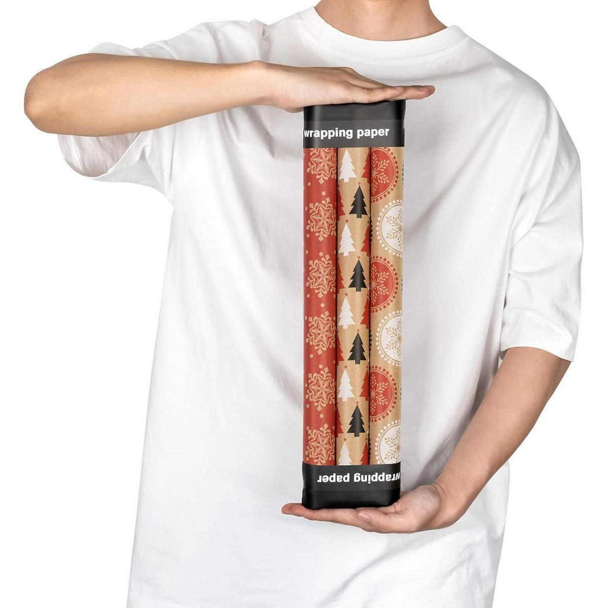 GESCHENKPAPIER 3 Rollen Set mit Juteschnur und Etiketten 43 cm x 3 Meter - Multicolor, Papier (4/44/10cm)