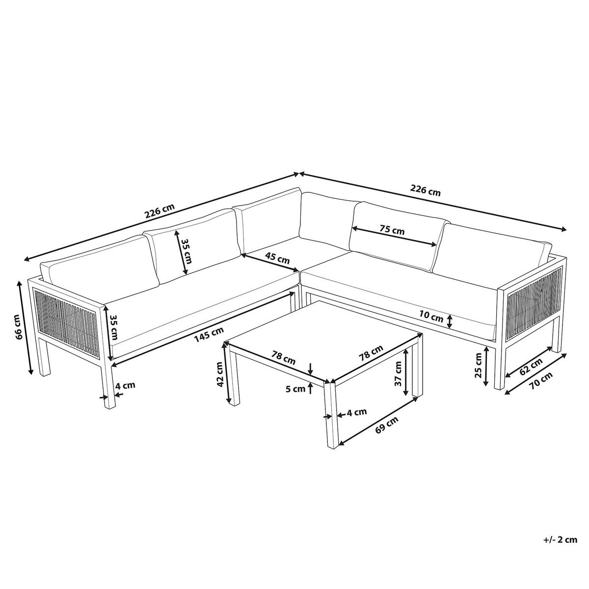 LOUNGE SET 4-Sitzer weiß rechtsseitig Borello - Weiß, Metall - Beliani