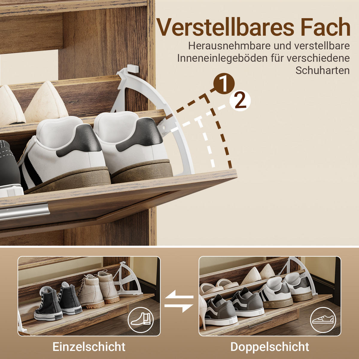 SCHUHBANK mit Sitzfläche schmal 75x24x53cm Braun - Braun, Holzwerkstoff (24/53/75cm) - SoBuy