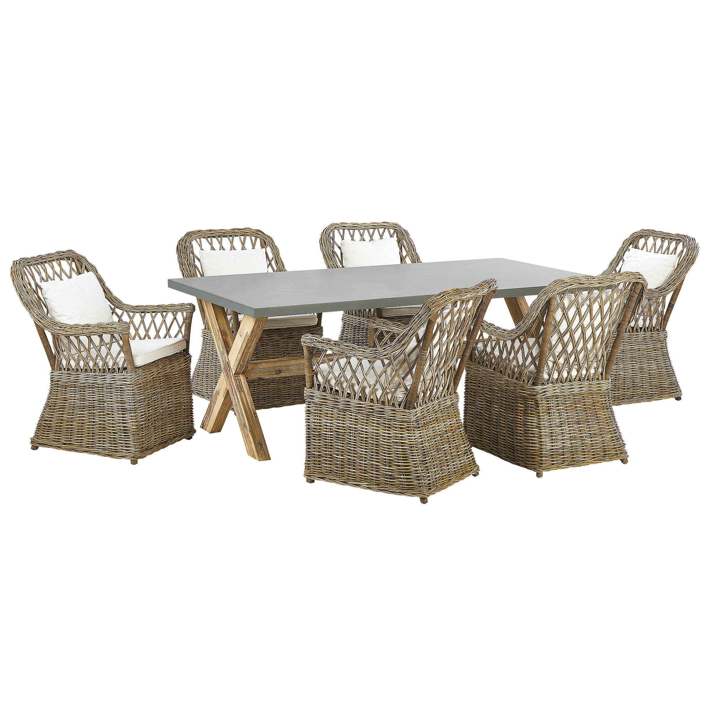GARTENMÖBEL SET 6-Sitzer Rattan natürlich Auflagen cremeweiß Maros/Olbia - Hellbraun/Beige, Naturmaterialen - Beliani