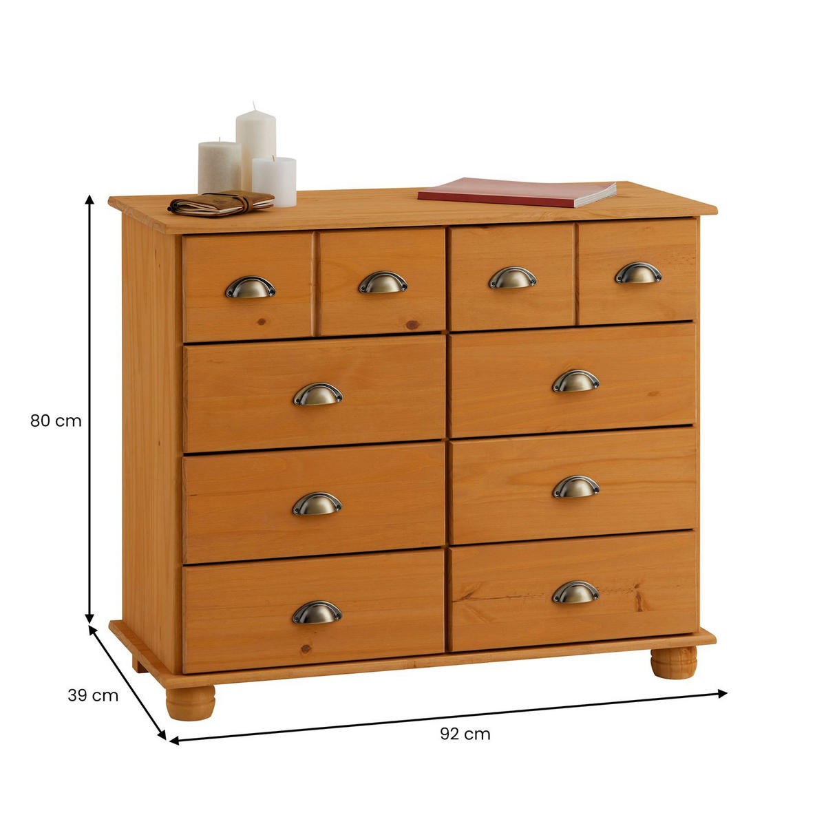 APOTHEKERKOMMODE COLMAR gebeizt/gewachst - Kieferfarben, Holz (92/80/39cm) - IDIMEX