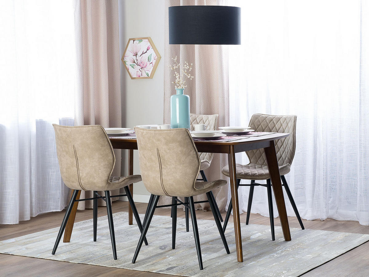 ESSZIMMERSTUHL 2er-Set Polsterbezug Beige Lisle - Beige, Textil/Metall (47/86/56cm) - Beliani