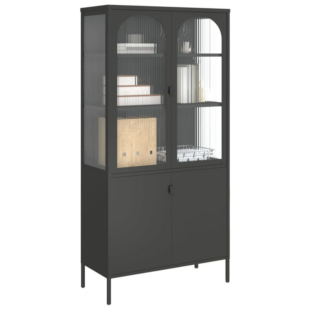 BUFFET mit Glasvitrine und Schrank mit 2 Ebenen, 90/40/180 cm, aus Stahl und Glas, in Schwarz, im Industriestil - Schwarz, Metall (90/180/40cm) - vidaXL
