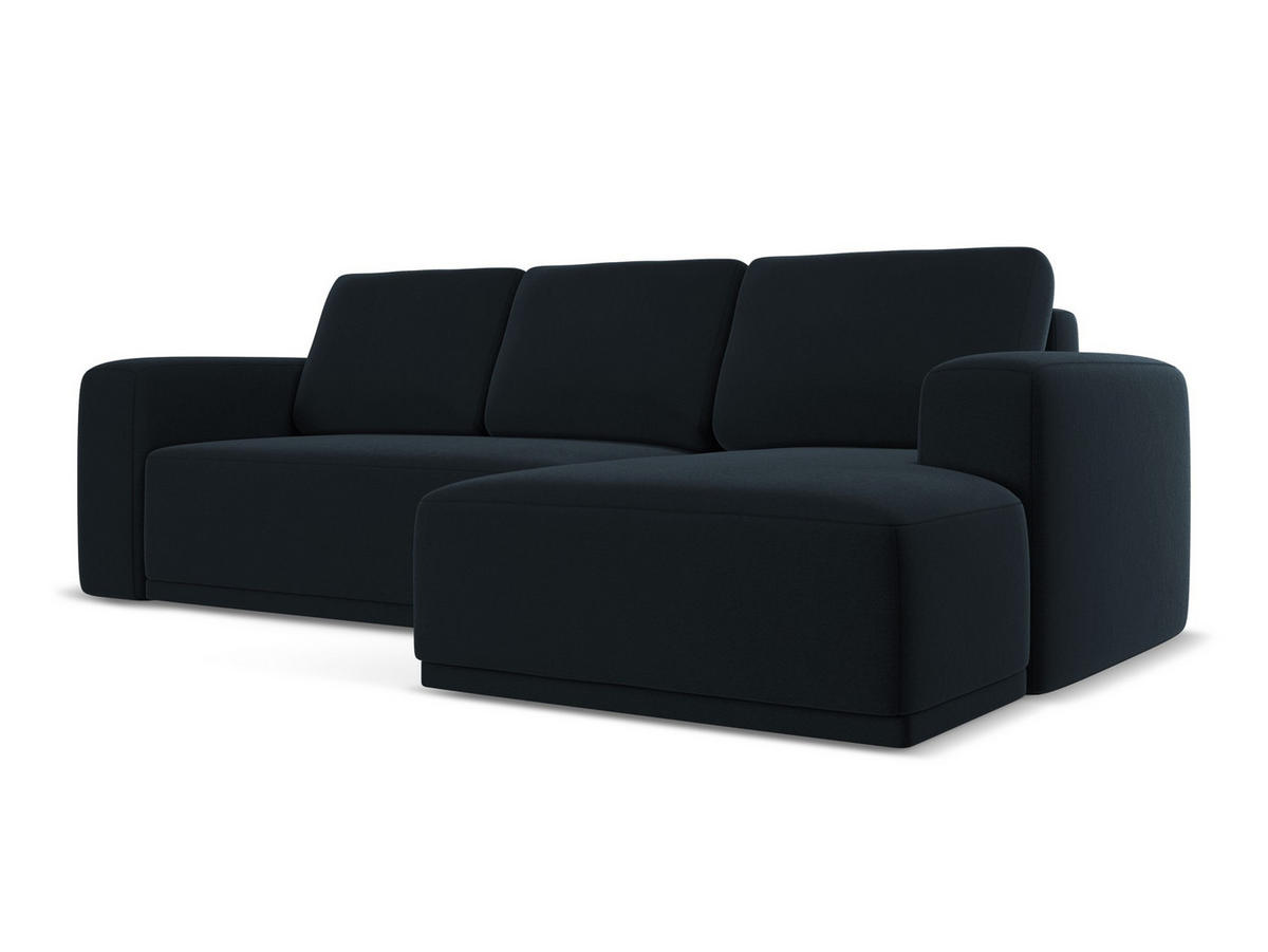 ECKSOFA mit Schlaffunktion Samt Stoff Blau - Blau/Schwarz, Kunststoff/Textil (258/160cm) - Makamii