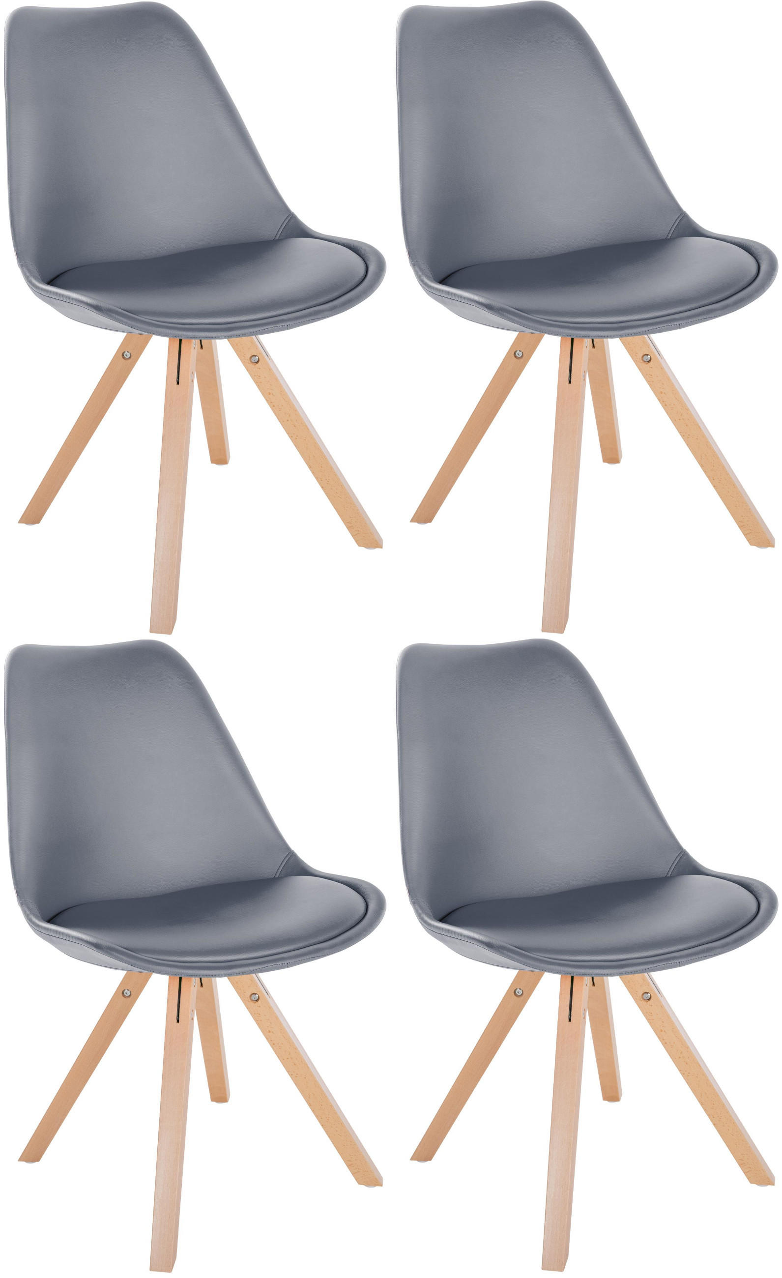 STUHL 4er Set Lederlook grau - Naturfarben/Grau, Holz/Textil (48/81/54cm) - CLP