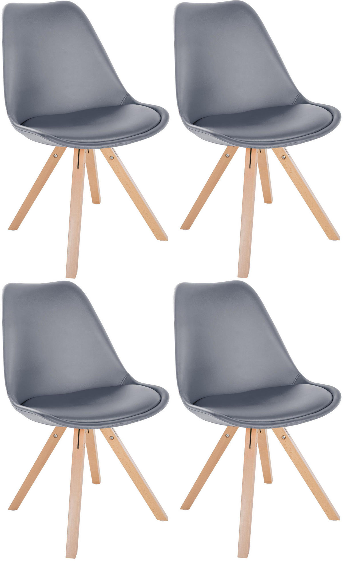 STUHL 4er Set Lederlook grau - Naturfarben/Grau, Holz/Textil (48/81/54cm) - CLP