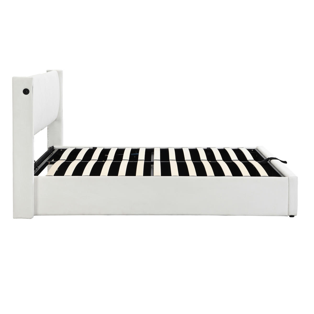 POLSTERBETT 140/190 cm aus PU mit LED-Beleuchtung, USB-Anschluss, verstellbarem Kopfteil und Bettkasten, Weiß - Weiß, Kunststoff (140/190cm) - Redom