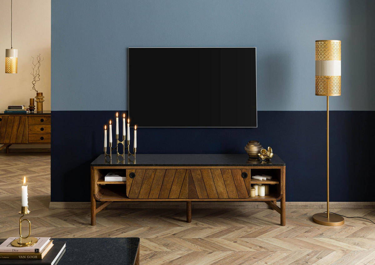 TV-BOARD Mango 160x45x50 braun geölt / dunkler Granit LOS ANGELES #101 - Braun, Holz (45/50/160cm) - Massivmoebel24