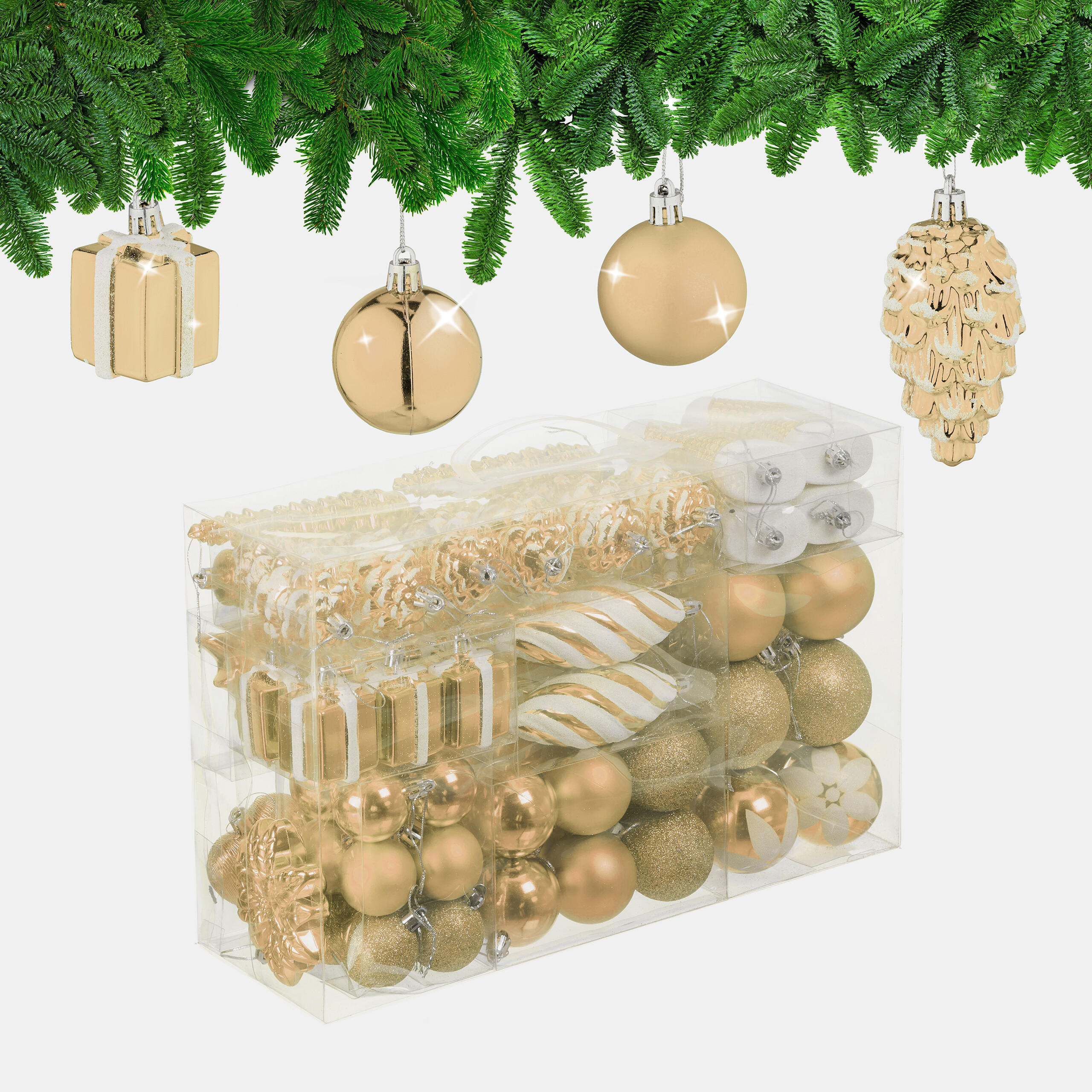 72-TLG.WEIHNACHTSKUGELN-SET - Creme, Kunststoff (38/24/12cm) - Relaxdays
