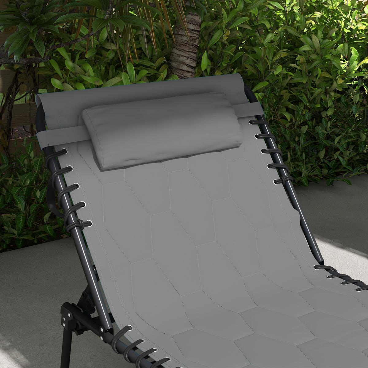 KLAPPBARE Gartenliege mit Kopfkissen, für Garten, Balkon, Oxford, Grau - Grau, Metall (188/36/65cm) - Outsunny