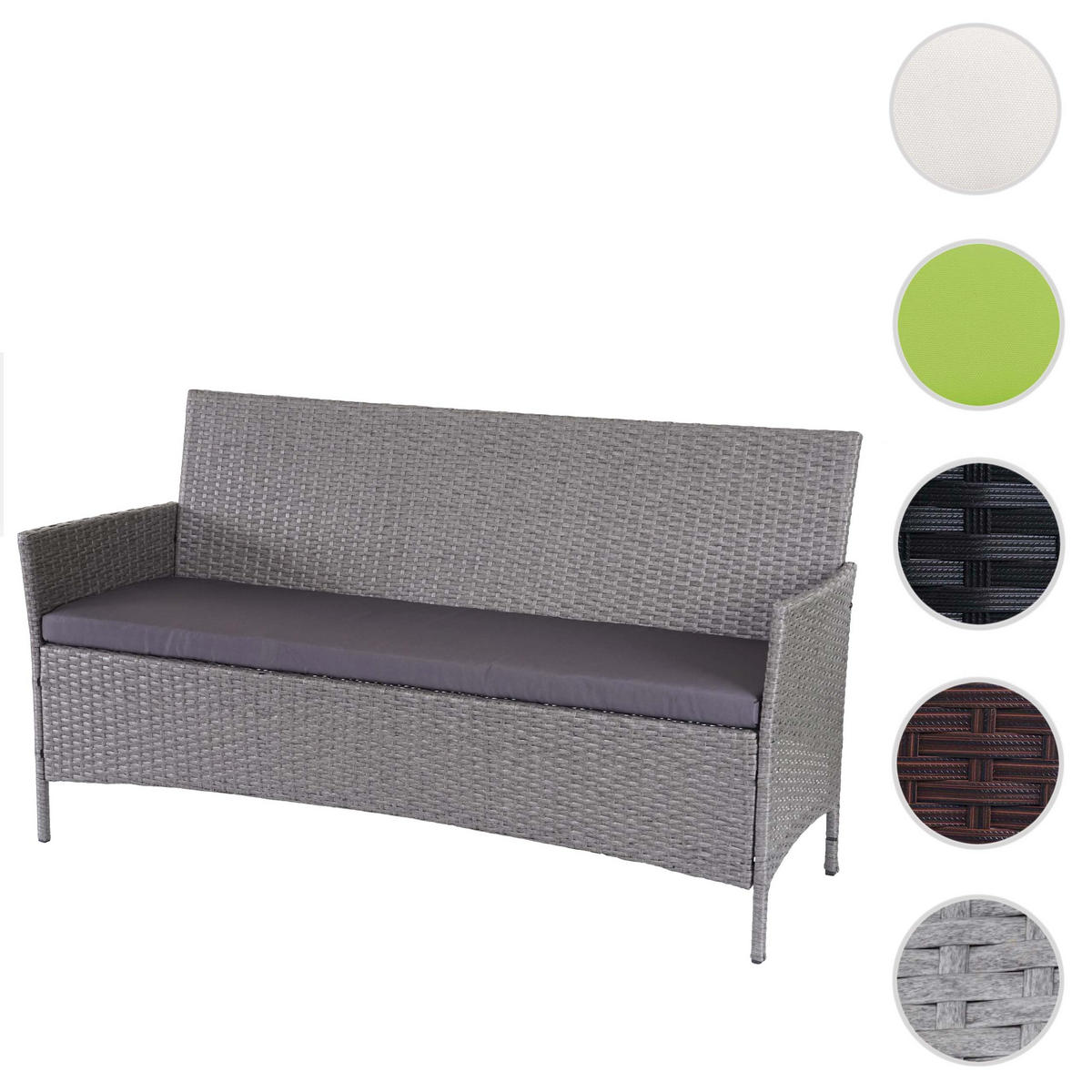 3-SITZER POLY-RATTAN GARTENBANK Hellgrau, Grau - Hellgrau/Grau, Kunststoff (154/82/60cm) - MCW