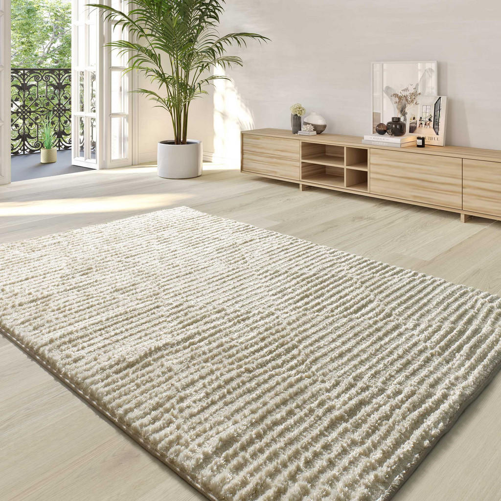Thumbnail - Atticgo Hochflorteppich, Creme, Textil, Abstrakt, Rechteckig, 120x170 cm, Oeko-Tex® Standard 100, in verschiedenen Größe...