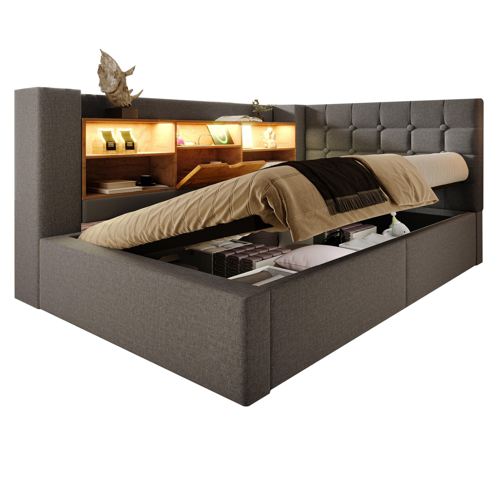 Beauniv Polsterbett Grau 90x190 cm