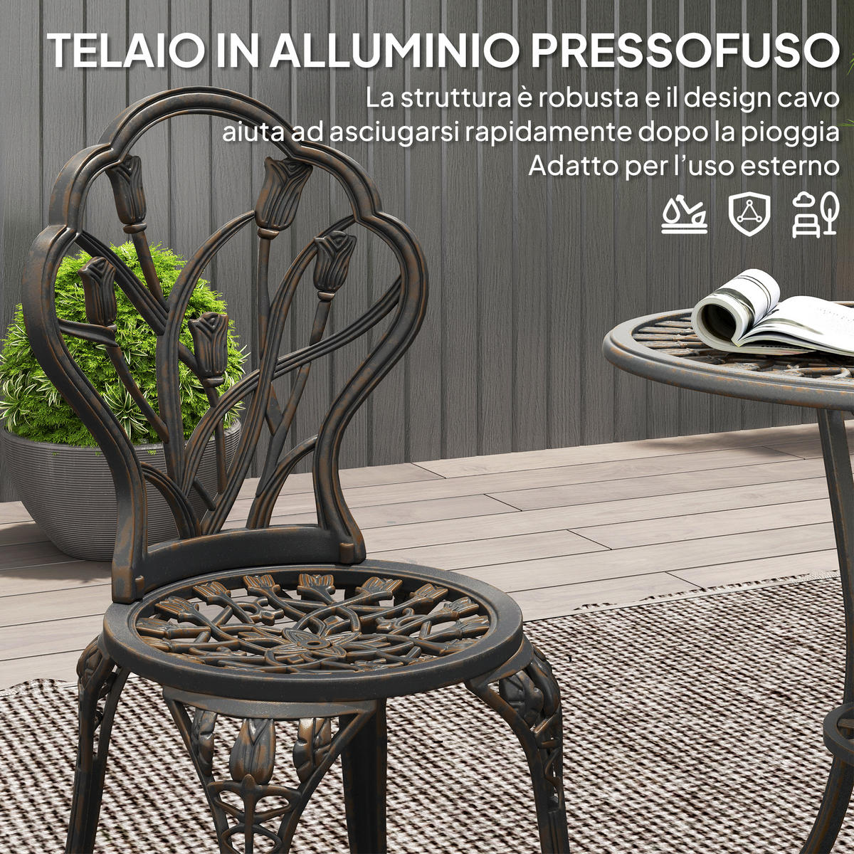 GARTEN-BEISTELLTISCHSET Bronze 3 Stück - Bronzefarben, Naturmaterialien (60/60/67cm) - GiPP