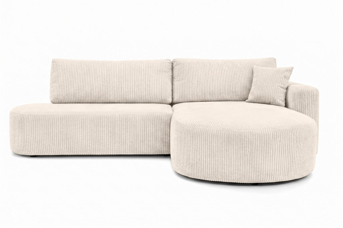 ECKSOFA Mit Schlaffunktion Und Bettkasten, Cordstoff Poso, Beige, Rechts, ROUND ONE OPEN XL - Creme, Holz (262/175cm) - Kaiser Möbel