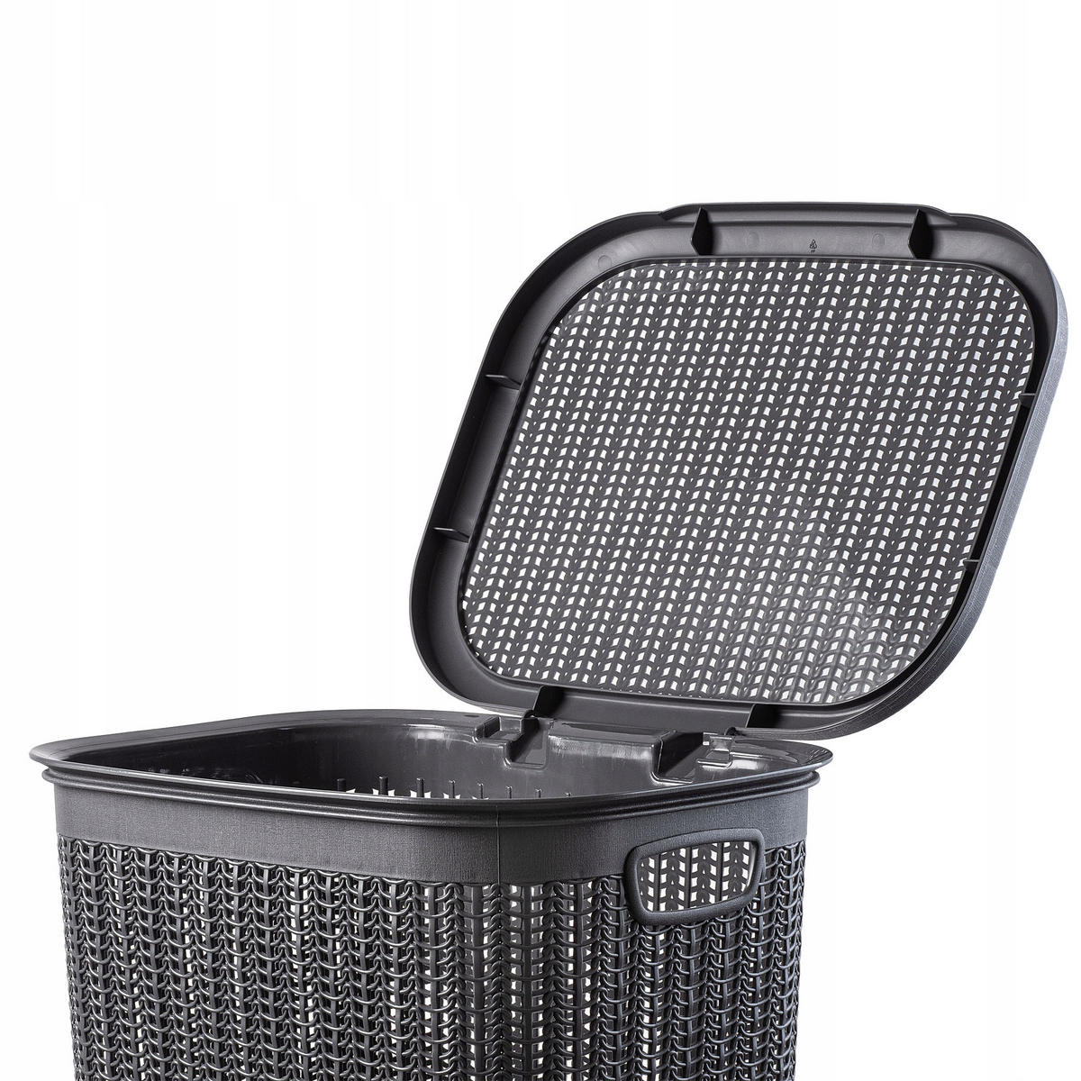KADAX Wäschekorb 50L großer Kunststoffbehälter mit Deckel Dunkelgrau - Dunkelgrau, Kunststoff (44.5/37/54cm) - KADAX