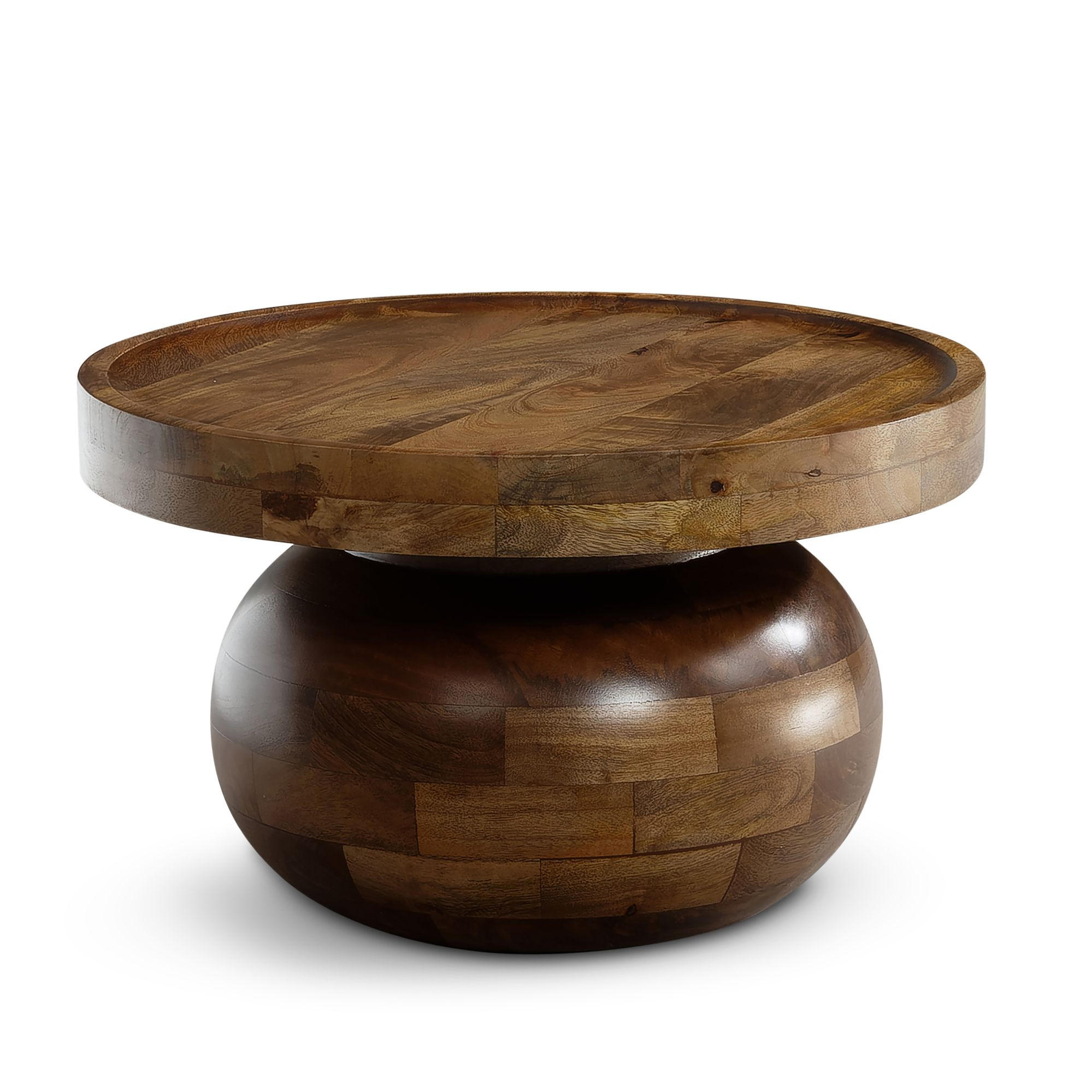 COUCHTISCH rund in Walnussfarbe, Massivholz Mango, 50x50x30,5 cm, niedrig, modern, natürliche Holzmaserung - Braun, Holz (50/50/30cm) - KADIMA DESIGN