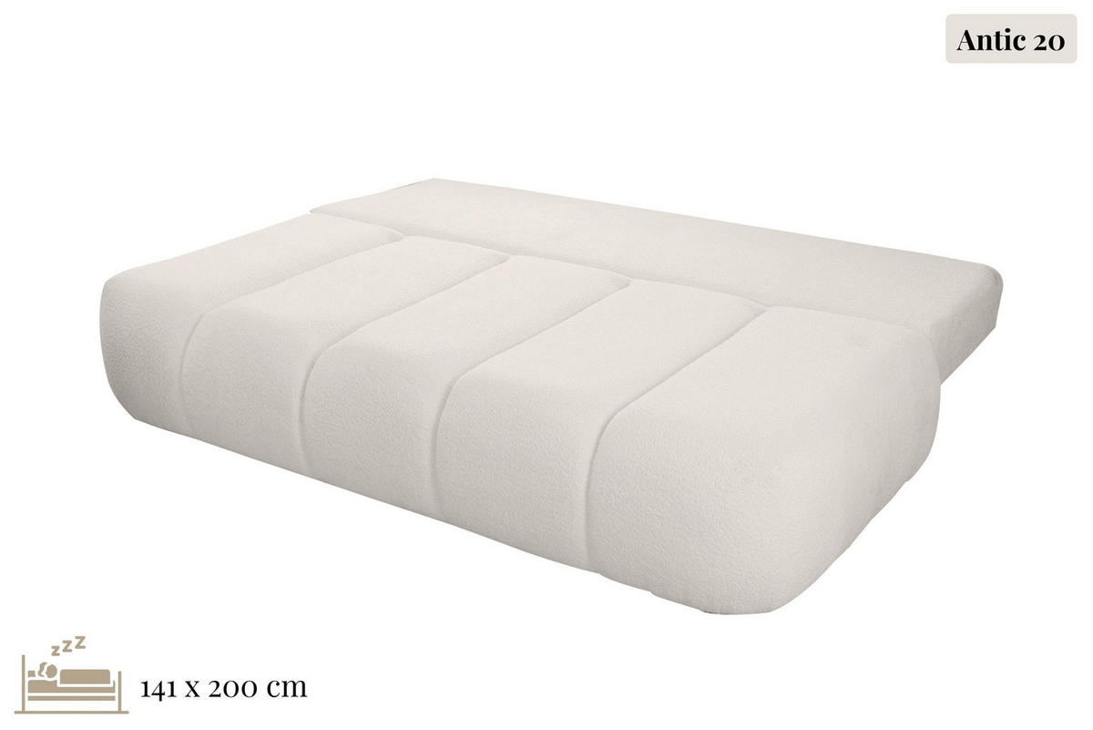 SCHLAFSOFA Milla mit Bettkasten, Creme Weiß 205/97/103 cm - Schwarz/Weiß, Textil/Metall (205/97/103cm) - WFL GROUP
