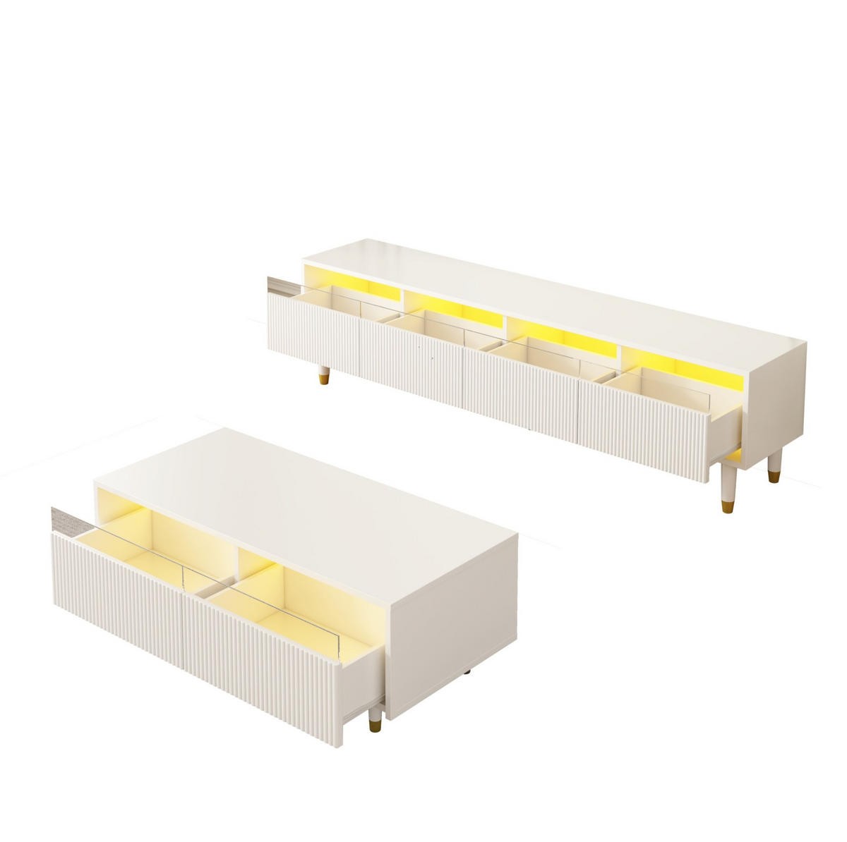 TV-ELEMENT-SET Weiß mit LED-Beleuchtung, 178/35/45 cm und Couchtisch 110/50/40 cm - Weiß, Holzwerkstoff (178/45/35cm) - Flora Grace