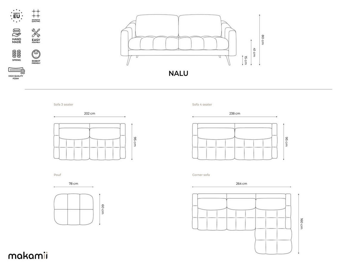 ECKSOFA Rechts Samt Stoff Grau - Taupe/Schwarz, Textil/Metall (264/160cm) - Makamii