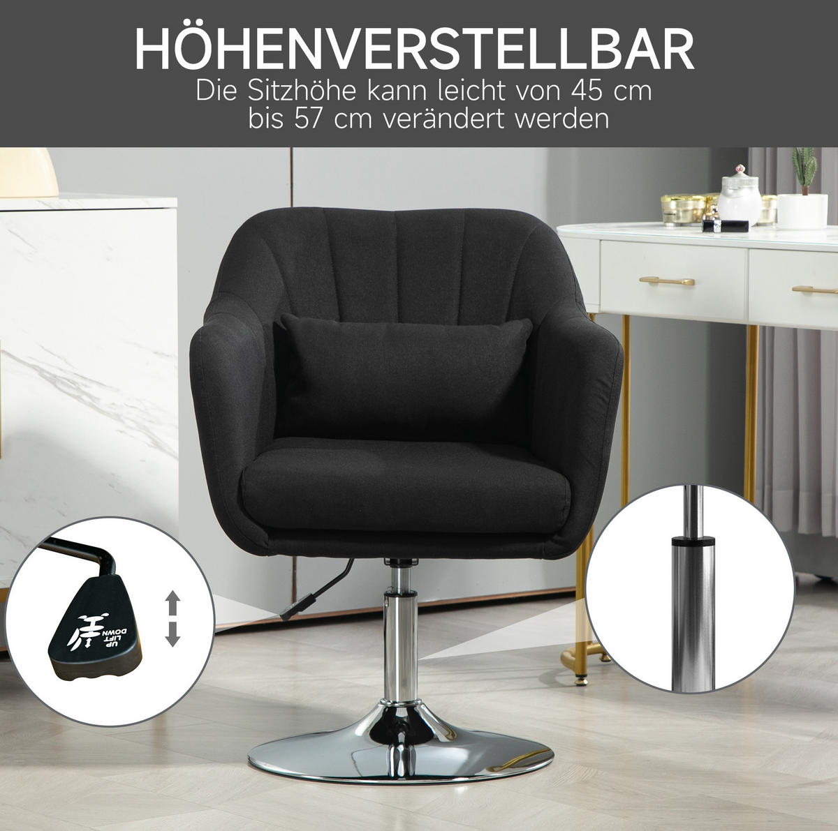DREHSTUHL 60/79-91/60 cm Schwarz aus Polyester höhenverstellbar - Schwarz, Textil (60/91/60cm) - OKMYHOME