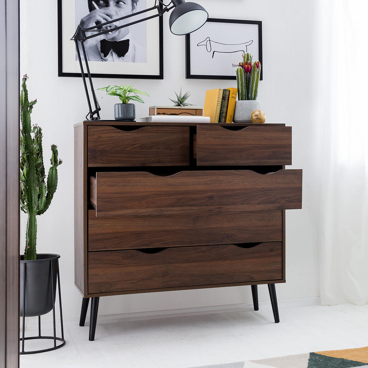 KOMMODE - 5 Schubladen, Walnuss Dekor - Walnussfarben, Holz/Holzwerkstoff (98/101/39cm) - home24