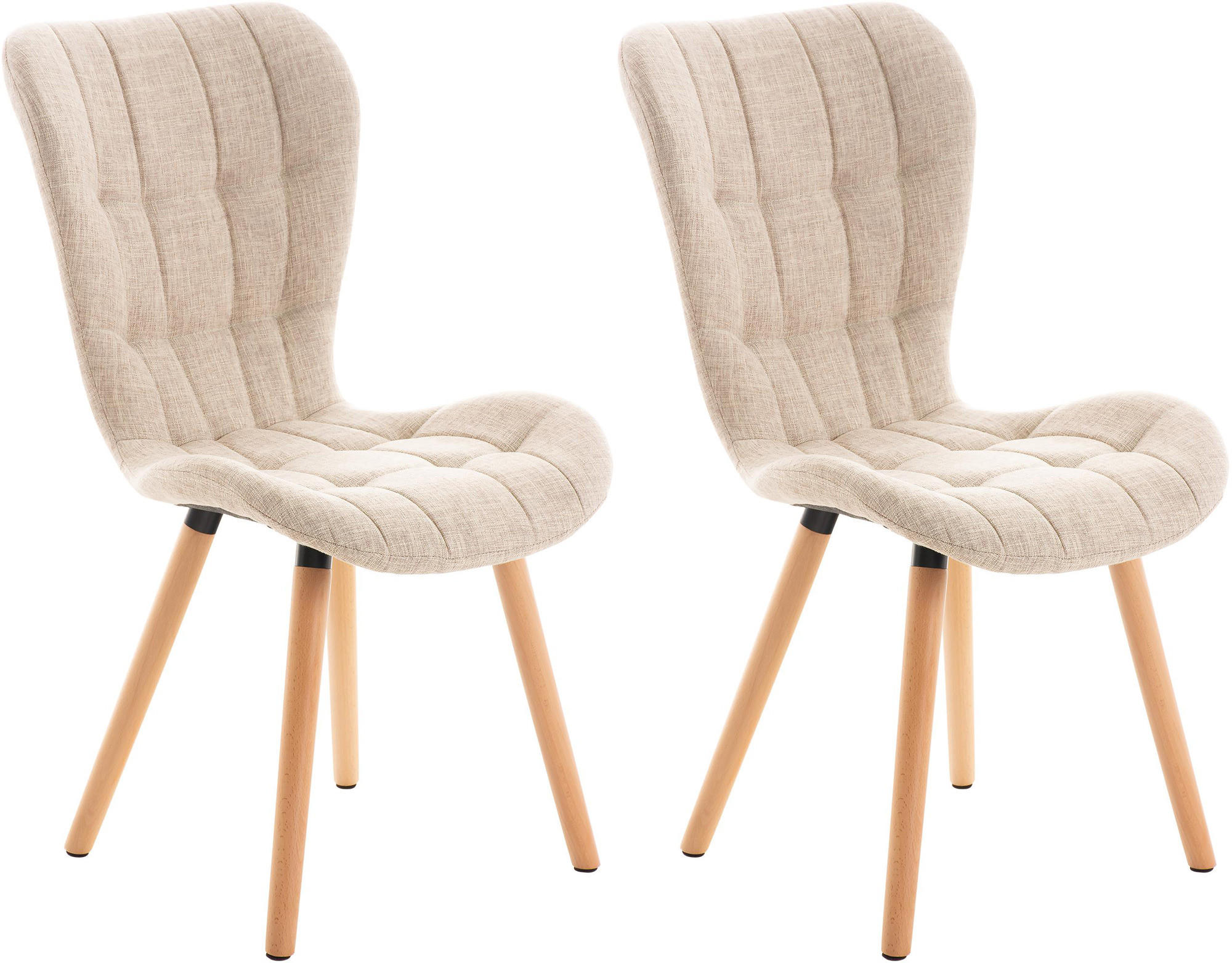 STUHL 2er Set Stoff creme - Eukalyptusholzfarben/Creme, Holz/Textil (50/88/63cm) - CLP