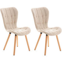 STUHL 2er Set Stoff creme - Eukalyptusholzfarben/Creme, Holz/Textil (50/88/63cm) - CLP