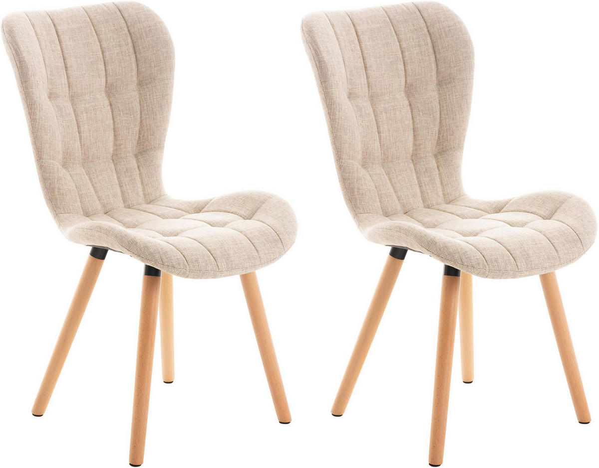 STUHL 2er Set Stoff creme - Eukalyptusholzfarben/Creme, Holz/Textil (50/88/63cm) - CLP