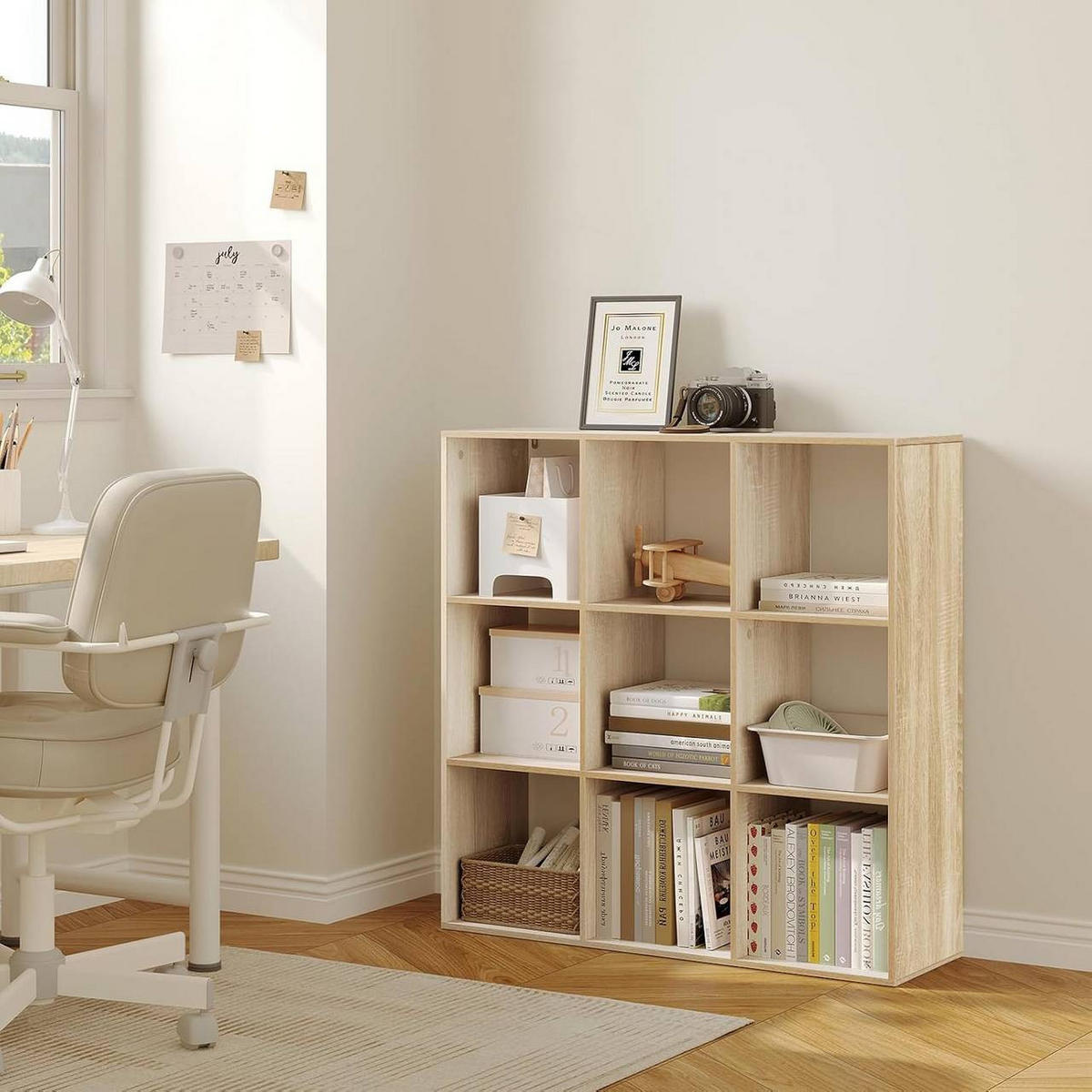 REGAL Bücherregal mit 9 Fächern,Würfelregal, Helle Eiche - Eichefarben, Holzwerkstoff (94/93/29.5cm) - Woltu