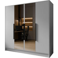 KLEIDERSCHRANK Mono Lux mit Speigel, Drehtüren mit Schwarze Metallgriffe, Weiß 200/200/51 cm - Weiß, Holzwerkstoff (200/200/51cm) - WFL GROUP