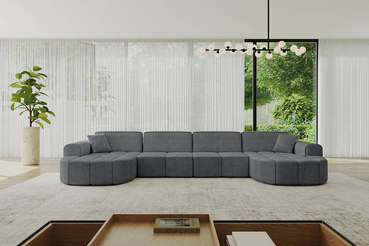 WOHNLANDSCHAFT LIVO-U2 - 400x173x79,5 cm Duneklgrau - Dunkelgrau, Holzwerkstoff/Textil (400/79/173cm) - ALTDECOR