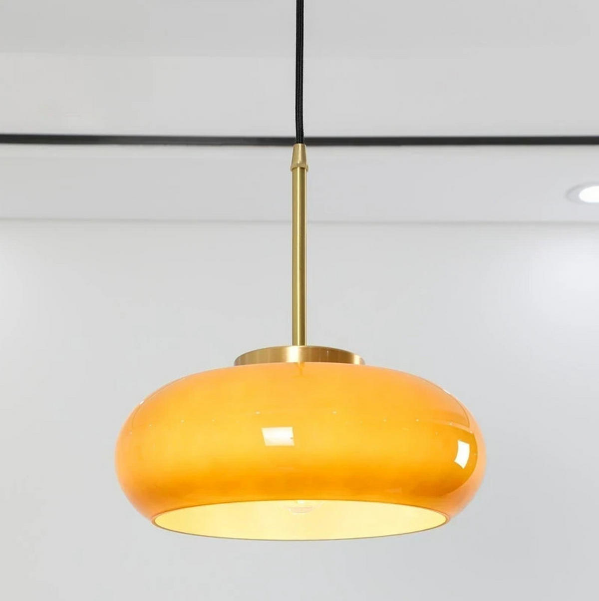 PENDELLEUCHTEN,METALL + Glas, 220 V, 12 W, Durchmesser 38 cm - Gelb, Metall (28/28/15.5cm) - Authentics