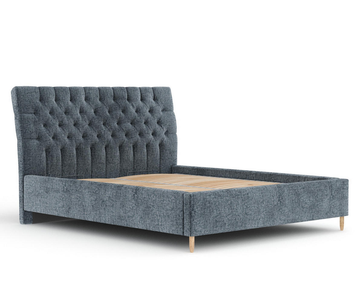POLSTERBETT Vezzola Blau Grau 180/200 cm im Chenille-Stoff - Blaugrau/Naturfarben, Holz/Holzwerkstoff (180/200cm) - Maison de Reve