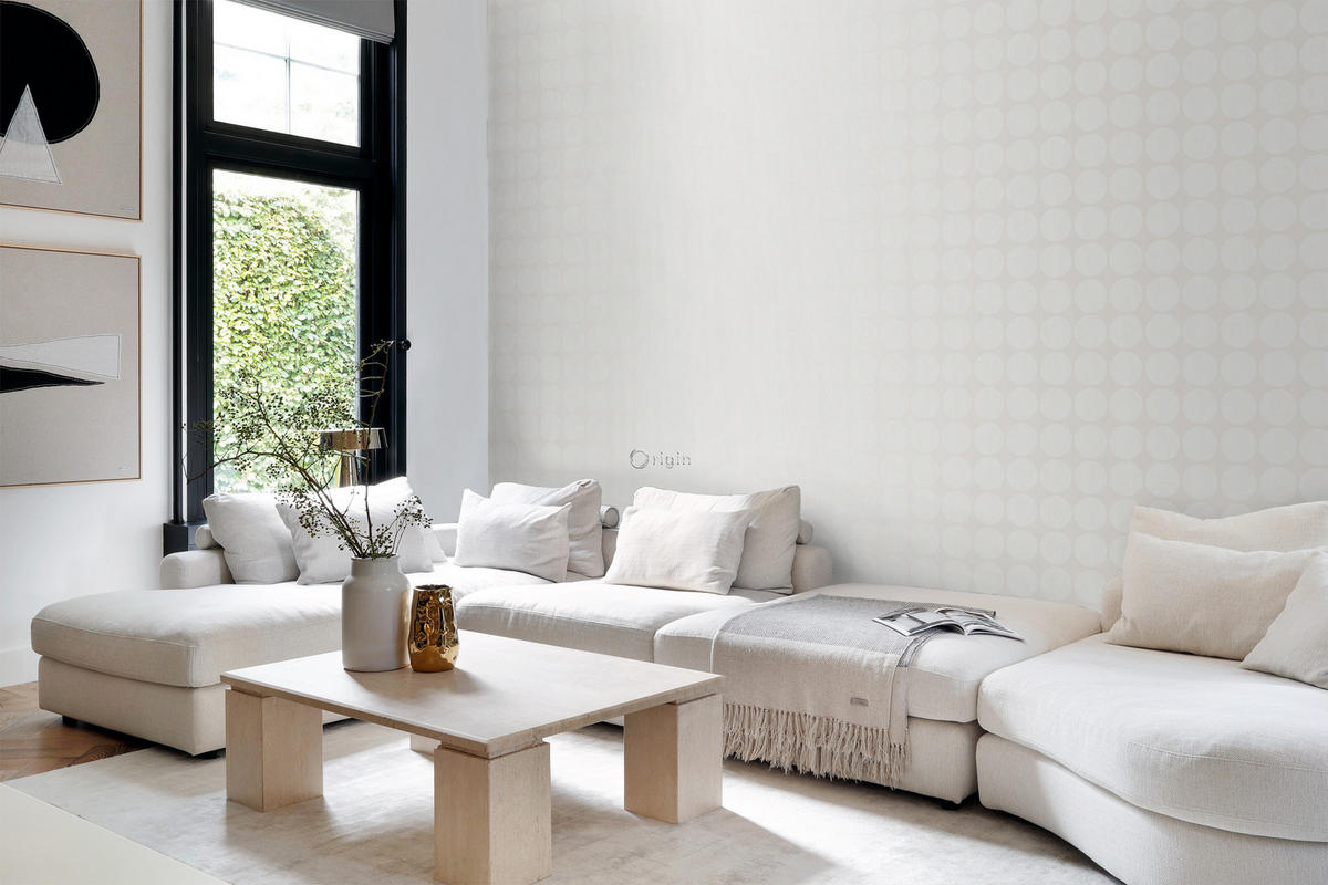 TAPETE große verwitterte Kugeln 53 cm x 10.05 m - Weiß, Papier (53/1000cm) - Origin Wallcoverings