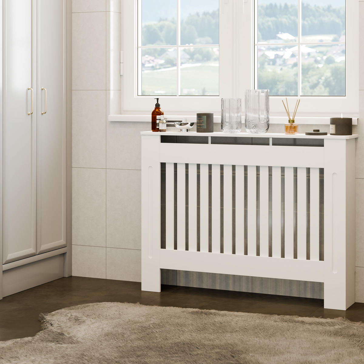 HEIZKÖRPERABDECKUNG Vila,optimale Luftzirkulation,weiß - Weiß, Holz (19/112/82cm) - tectake