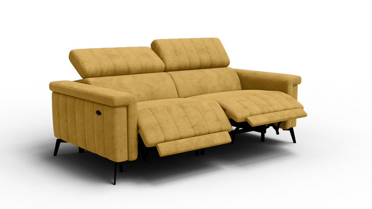 RELAXSOFA NORDEL 3-Sitzer, senfgelb - Gelb/Schwarz, Holz/Textil (194/80/105cm) - Courtois Laville