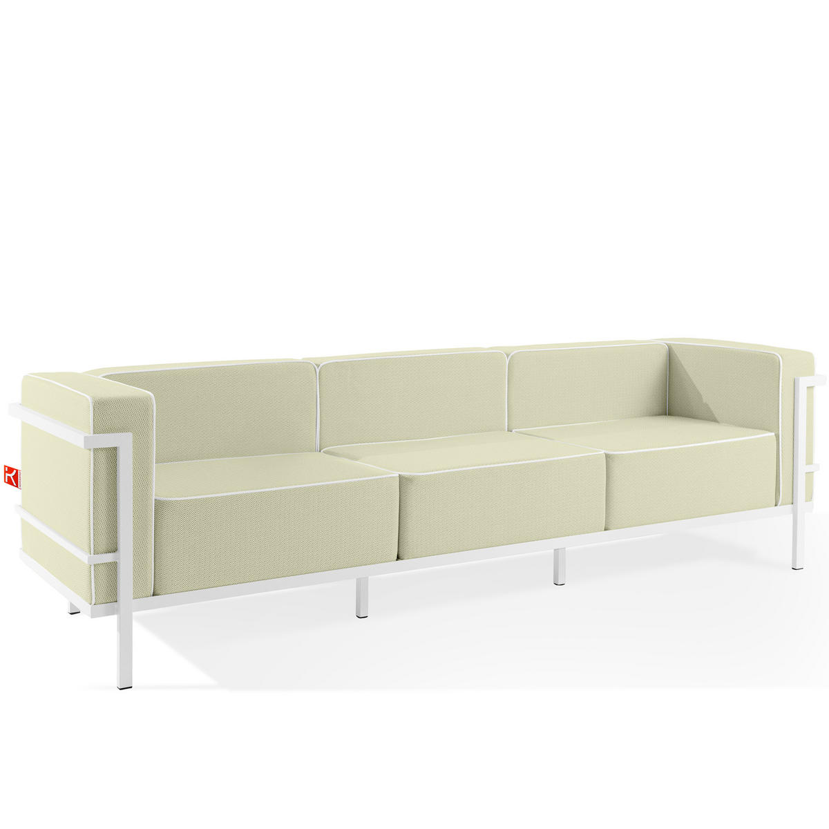 GARTENLOUNGE-SET TRIGLO 1x Tisch, 2x Sessel, 1x Sofa 3-Sitzer, 4-tlg., Modern, Weiß - Weiß/Hellgrün, Glas/Textil - KONSIMO®