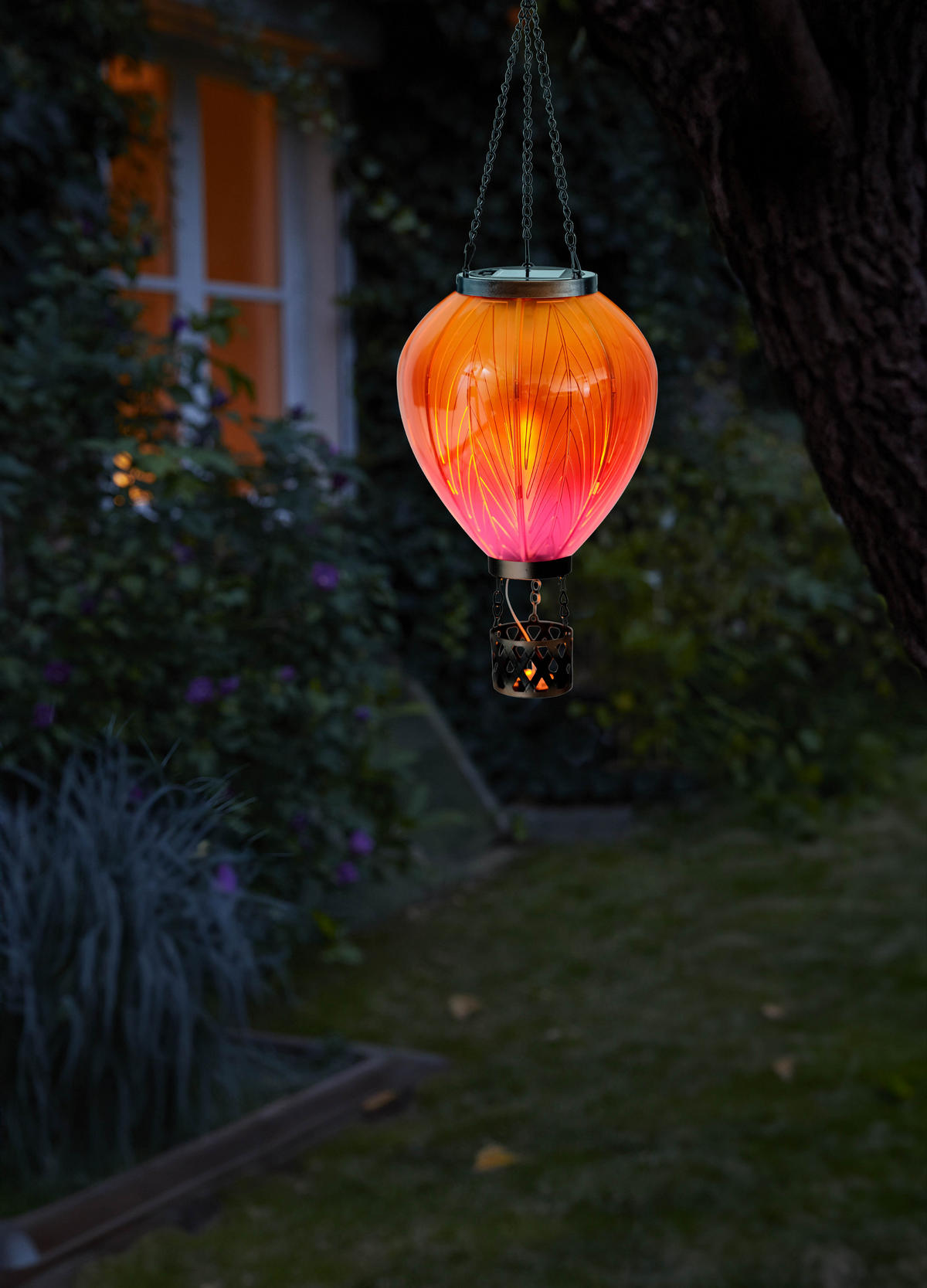 LED-SOLAR Laterne Heißluftballon Metall-Kunststoff Ø19x58cm Gelb Lila XL - Multicolor, Kunststoff (19/19/58cm) - Northpoint