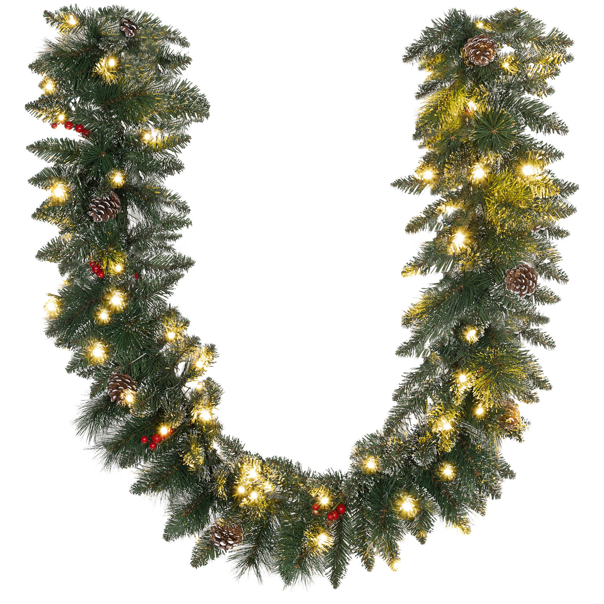 1,8 m künstliche Weihnachtsgirlande mit Lichterkette Blumendekoration Grün - Grün, Kunststoff/Metall (180cm) - HOMCOM